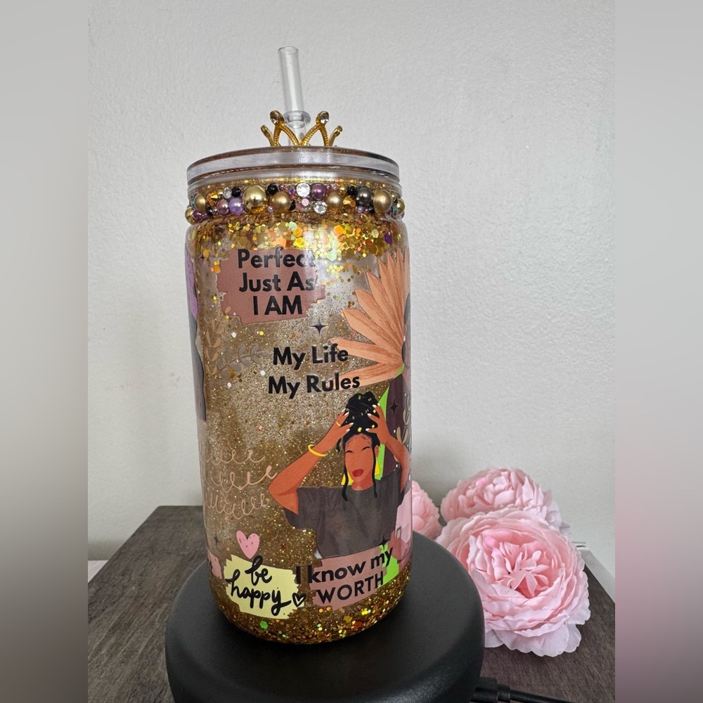 Inspirational Gold Glitter Snowglobe Tumbler